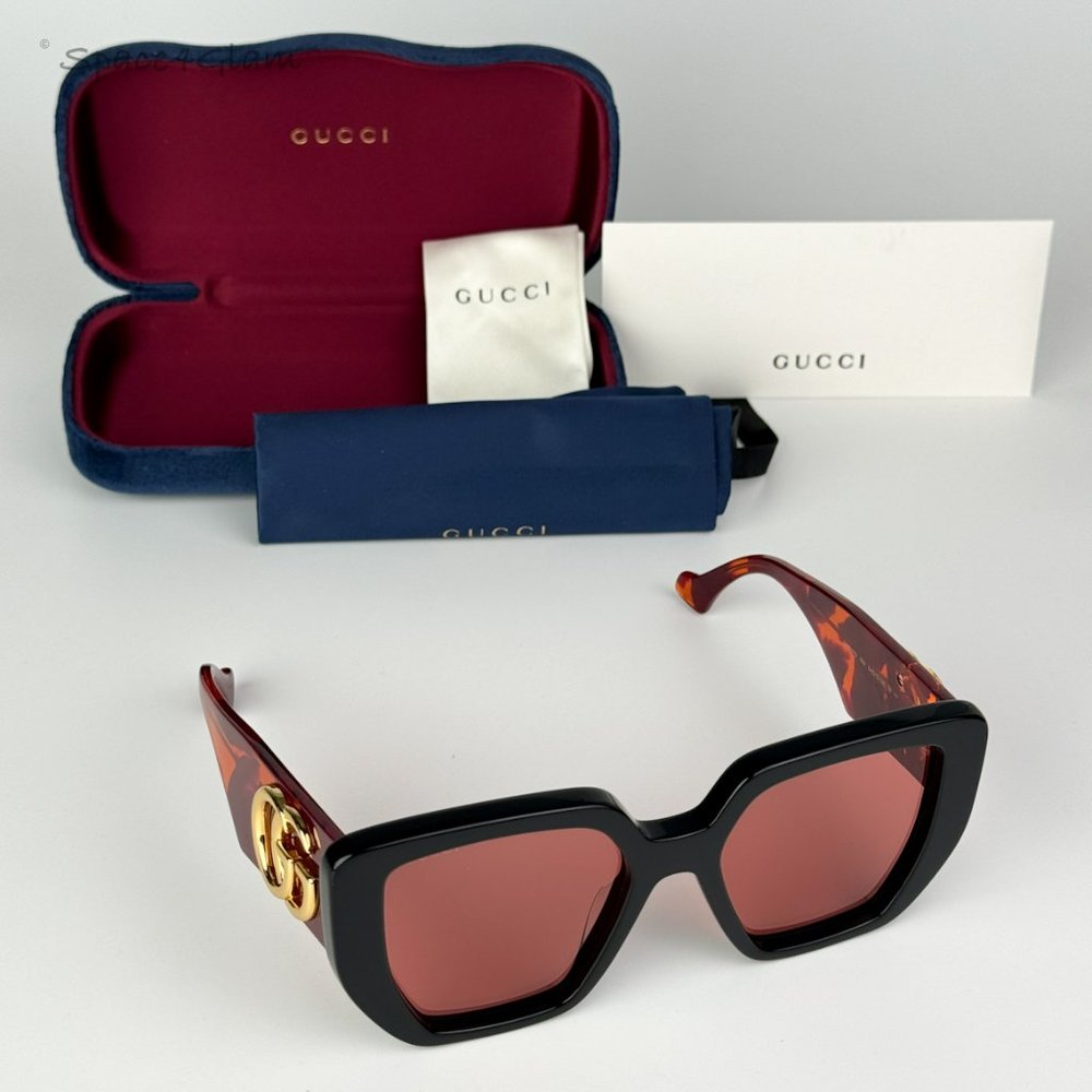 NEW Gucci GG0956S 009 Black Havana Orange Cat Eye Unisex Sunglasses GG 0956S - Picture 4 of 10